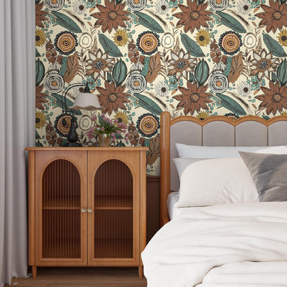 Blue Wallpaper Peel and Stick,Vintage Boho Floral Contact Paper 17.5" x 118", Retro Botanical Flower Wall Paper Self Adhesive Removable Waterproof for Walls Shelves Cabinet Table (Blue,Yellow, Green)