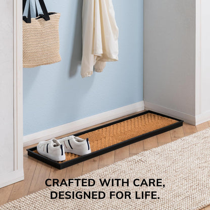 Anji Mountain Heavy Duty Waterproof Rubber Shoe Storage Mat Organizer/Boot Storage Tray Multi Use for Entryway with Coir, Tan Insert, Fits 4 Pair (46.5" Wide)