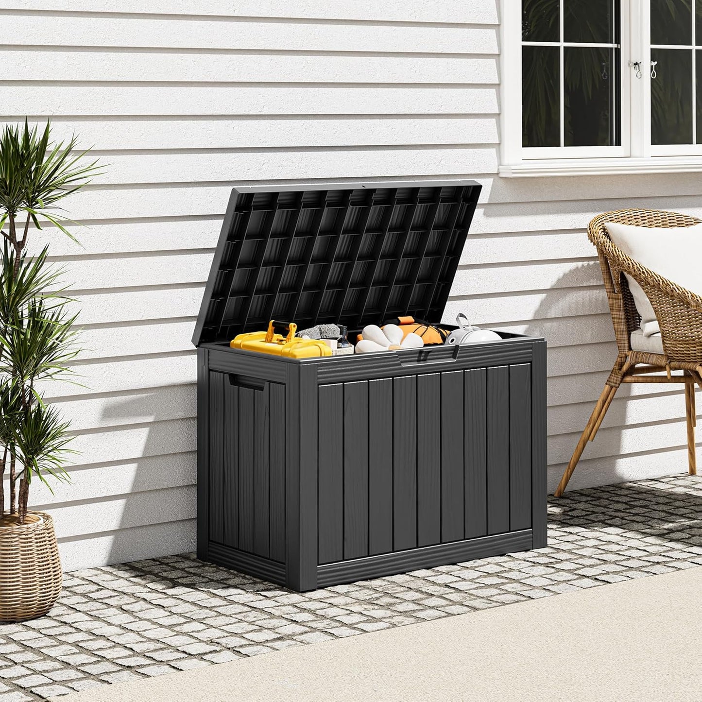 Outdoor Storage Deck Boxes Waterproof, Waterproof and UV Resistant Outdoor Storage Box Lockable Lid for Delivery Box, Indoor, Garden Tools, Pool Supplies, Patio (Black, 31 Gallon)