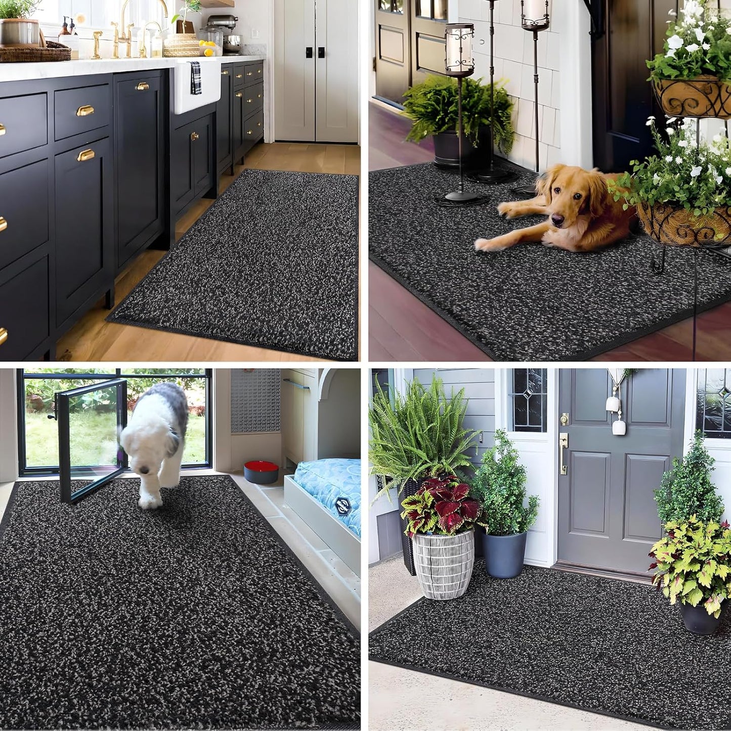 Mibao Front Door Mat, Dirt Trapper Welcome Mat for Outdoor Indoor, Non-Slip Waterproof Doormat, Durable Machine Washable Low Profile Entry Rug for Back Door Outside Patio Porch, 29.5" x 17", Grey