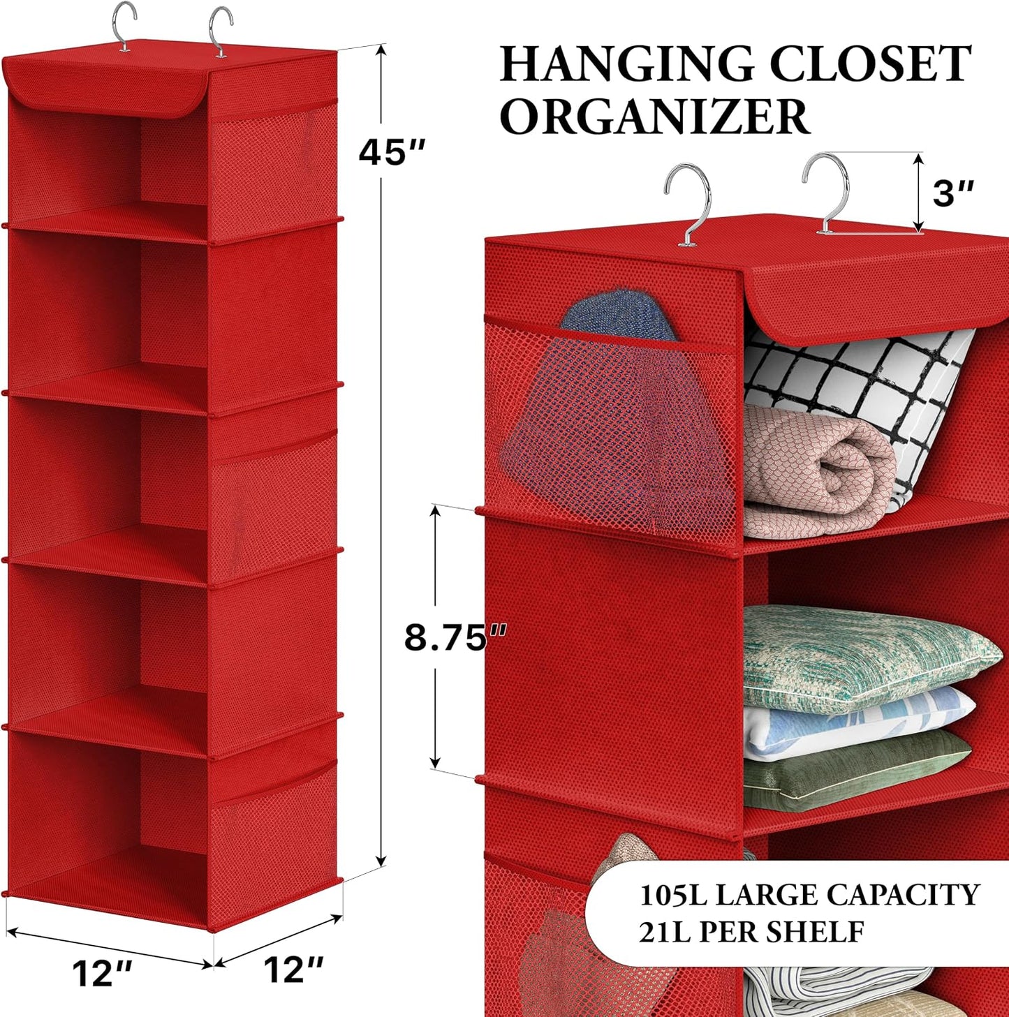 Simple Houseware 6 Shelf Hanging Closet Organizer, Gray