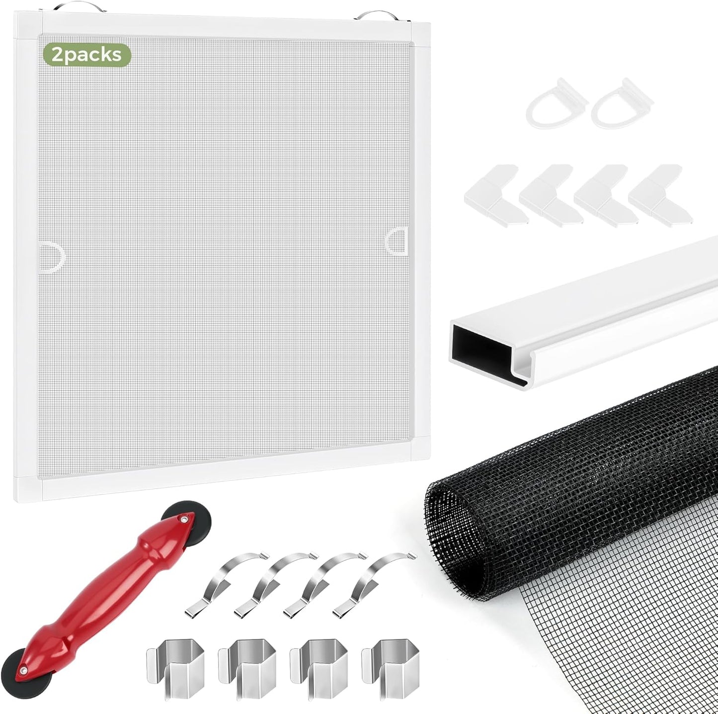 FLYZZZ 2-Pack Window Screen Frame Kit, Heavy-Duty DIY Window Screen Replacement Kit up to 48" x 60" with Upgraded Aluminum Frame (125g/m), Full Tool Set & Easy-Install Clips