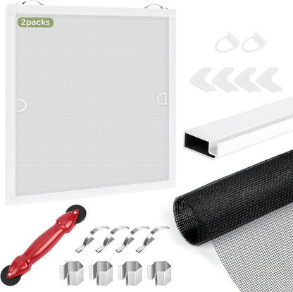 FLYZZZ 2-Pack Window Screen Frame Kit, Heavy-Duty DIY Window Screen Replacement Kit up to 48" x 60" with Upgraded Aluminum Frame (125g/m), Full Tool Set & Easy-Install Clips