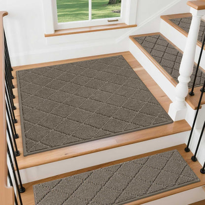 COSY HOMEER Edging Stair Treads Non-Slip Carpet Mat 28inX9in Indoor Stair Runners for Wooden Steps, Edging Stair Rugs for Kids and Dogs, 100% Polyester TPE Backing(4pc, Beige)
