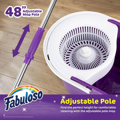 Fabuloso Spin Mop and Bucket Set, Hands-Free Pedal-Activated Spin Wringer, Adjustable Pole, Machine Washable and Replaceable Microfiber Mop Head, Works on All Hard Floor Surfaces