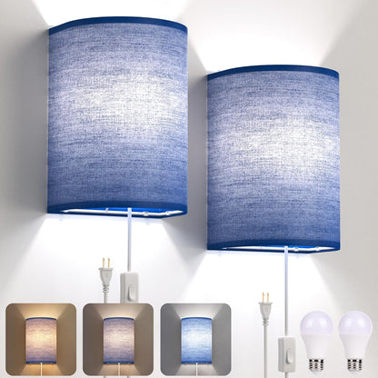 Battery Operated Wall Sconce Set of Two: 10000mAh Wireless Wall Light with Rechargeable Magnetic Bulb - Dimmable Wall Lamp with 7 RGB Colors - Linen Shade Sconces with Remote for Bedroom Living Room