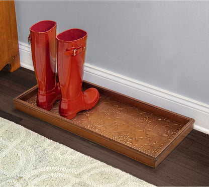 Good Directions Medium Boot Tray, Double Circles Multi-Purpose All Weather Decorative Tray, Shoes, Plants, Pet Bowls, 30x13x2 Inch, Dark Zinc Gray Steel