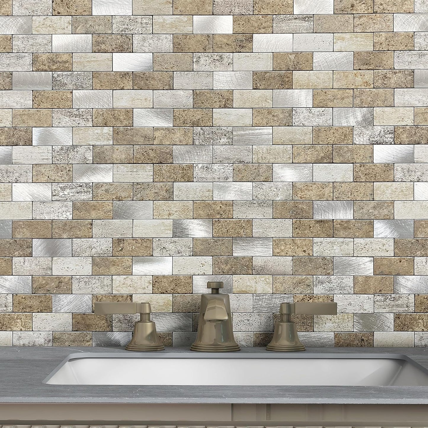 Peel and Stick Brick Backsplash for Kitchen,Back Splash for Bathrooms Walls Tiles Waterproof(10sheets,Blue Gray)