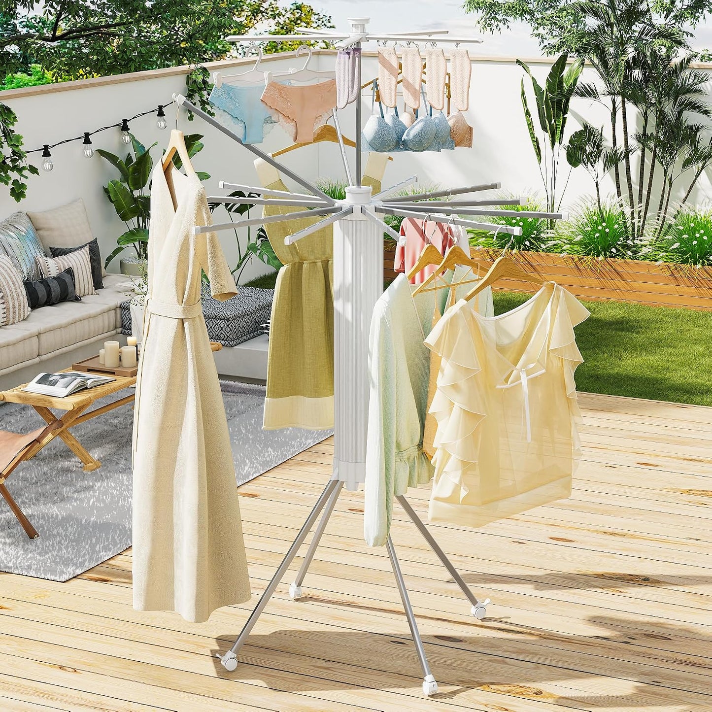 JOOM Tripod Clothes Drying Rack, Garment Rack Portable and Foldable Space Saving Laundry Drying Rack - Drying Rack Clothing Floor Folding Balcony Bedroom Household Wooden