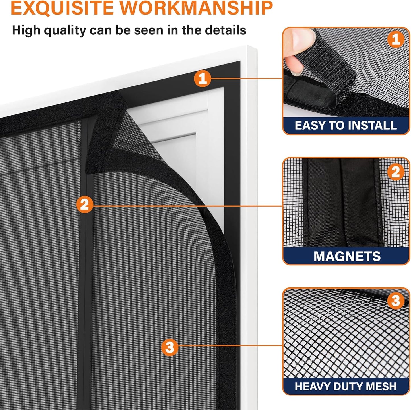 Mesh Screen with Magnetic Closure-Keeps Bugs Out Let Breeze in, Heavy Duty - Pet and Kid Friendly, Works with Front, Sliding Doors (38 x 82 Inch)