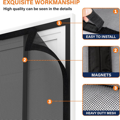 Mesh Screen with Magnetic Closure-Keeps Bugs Out Let Breeze in, Heavy Duty - Pet and Kid Friendly, Works with Front, Sliding Doors (38 x 82 Inch)