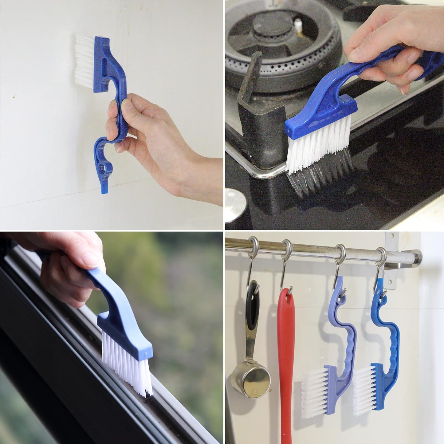 Slick- Window Track Cleaning Brush, 2 Pack, Blue Ergonomic Handle | Built-in Scraper, Multipurpose Window Track Cleaning Tool for Sliding Doors, Windows, Corners, Dust, Dirt & Narrow Gaps