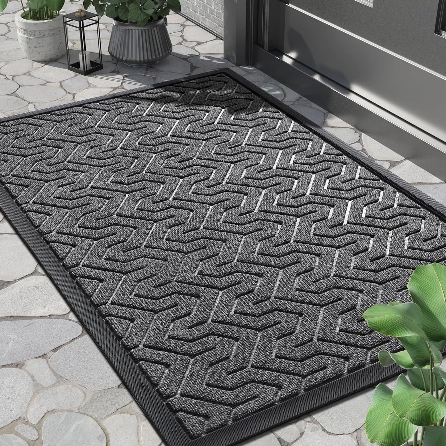 Yimobra Front Door Mat Outside Entrance 29.5x17, Waterproof Heavy Duty Outdoor Mats for Front Door, Non Slip Rubber Entry Mat for Garage Patio Indoor, Grey