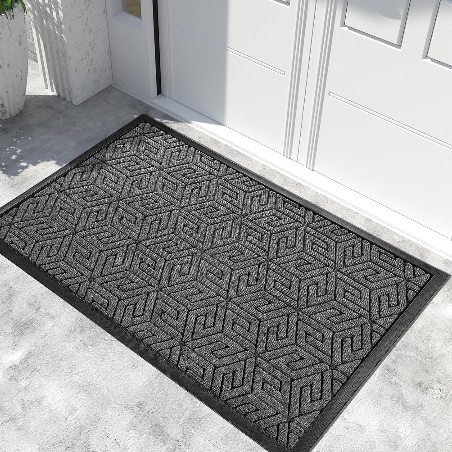 Yimobra Doormat Outdoor Entrance 29.5x17, All-Weather Waterproof Outdoor Mats for Front Door, Non Slip Welcome Door Mat for Patio Proch Outside Entryway Indoor, Black
