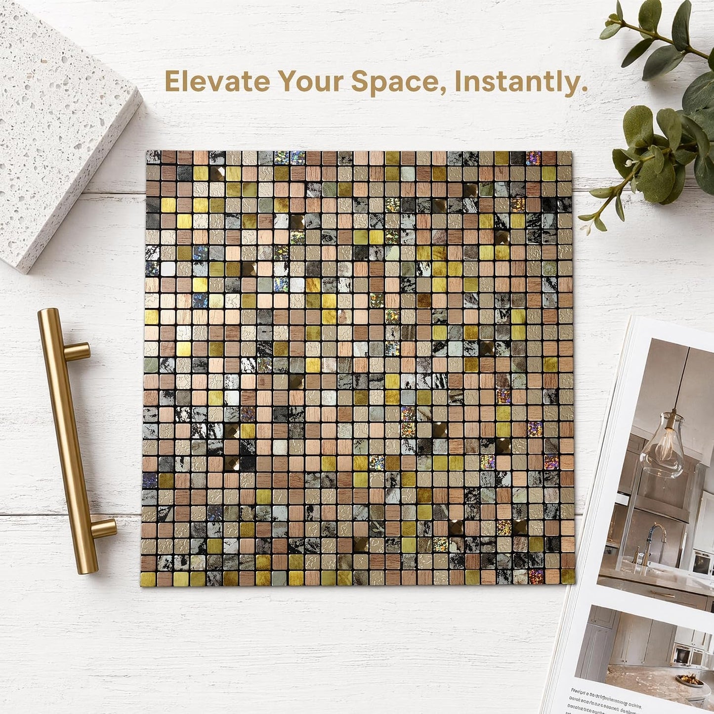 10 Sheets Peel and Stick Backsplash, Waterproof Mosaic Tile Self-Adhesive - Easy Cut to Size for Kitchen, Bathroom, Fireplace DIY Installation (10, Green+Blue Brushed)