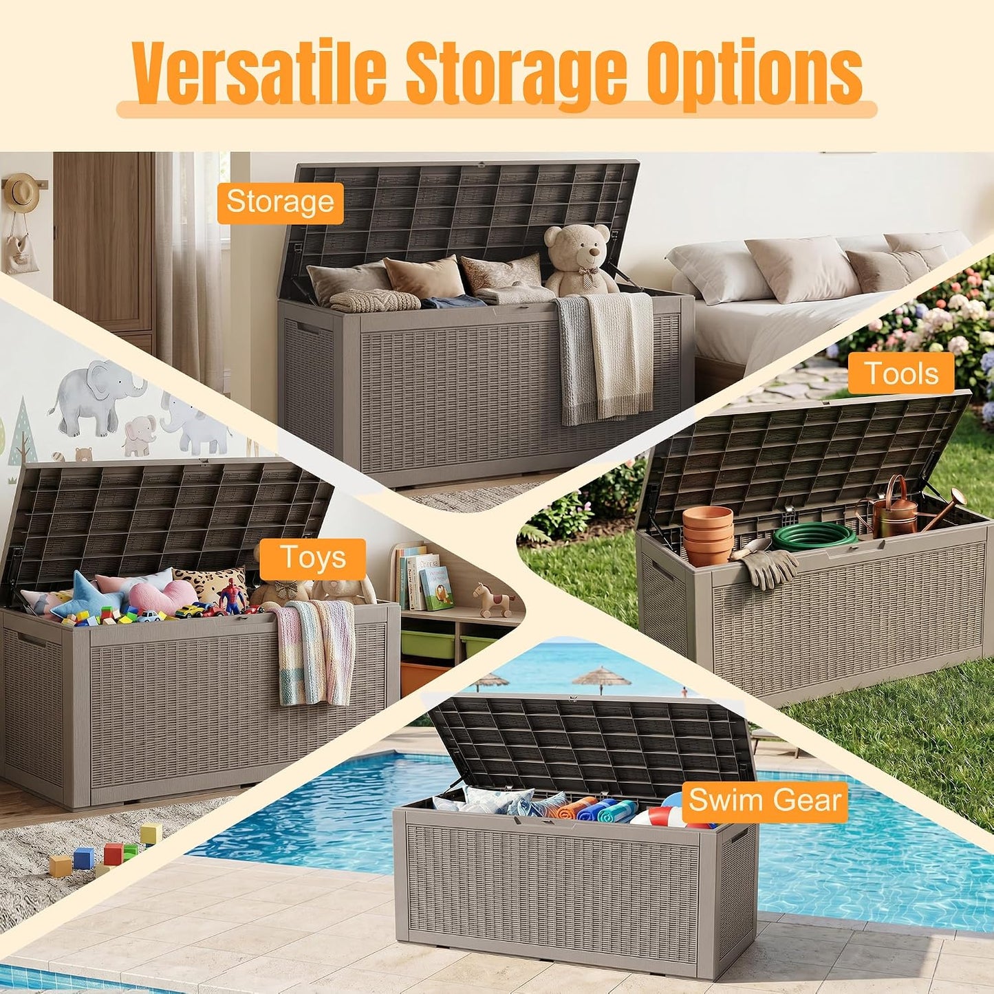 Outdoor Storage Box,38 Gallon Resin Deck Box,Waterproof & UV Resistant Lockable Package Delivery Bin,Toy Cabinet for Indoor & Outdoor