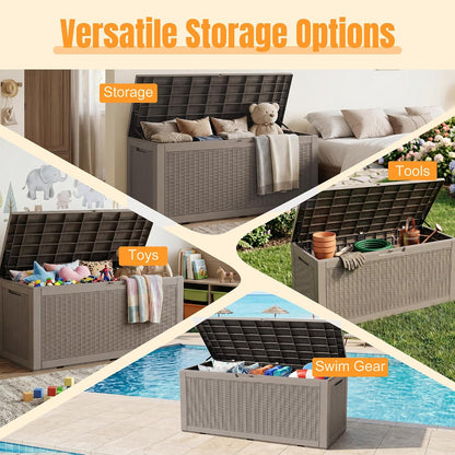 Outdoor Storage Box,38 Gallon Resin Deck Box,Waterproof & UV Resistant Lockable Package Delivery Bin,Toy Cabinet for Indoor & Outdoor