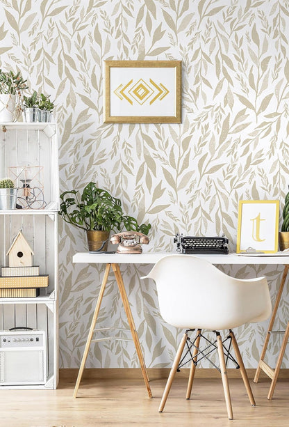 Safiyya Peel and Stick Wallpaper Boho Modern Beige Leaf Contact Paper Peel and Stick Wall Paper Self Adhesive Removable Wallpaper for Bedroom Bathroom Vinyl Roll 78.7"x17.3"