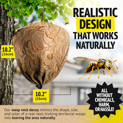Super Ninja Fake Wasp Nest - 2 Pack, Wasp Nest Decoy for Outdoor Hanging, Yellow Jackets & Bee Repellent Outdoor, Waterproof & Tear-Resistant Deterrent for Patio & Garden