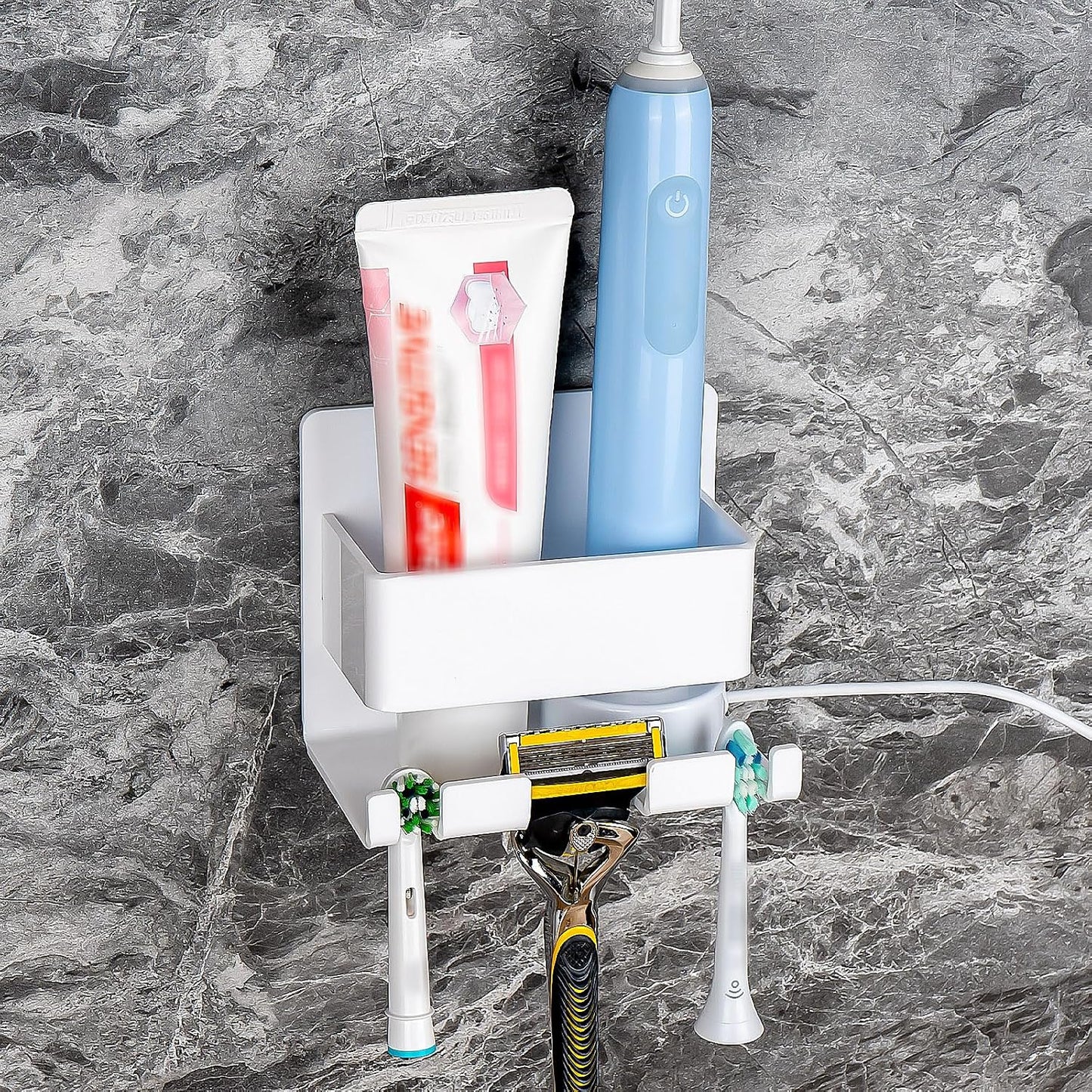 Electric Toothbrush Holder Wall Mounted, Electric Toothbrush Cord Organizer Holds 1 Chargers, Self Adhesive Electric Toothbrush Stand for Bathroom, Medicine Cabinet, Dorm(Black)