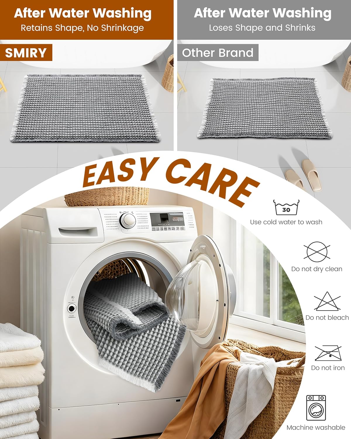 Smiry Waffle Bath Mat 30x20, Extra Soft Absorbent Bathroom Rugs, Non Slip Machine Washable Quick Dry Bath Rugs for Bathroom Floor, Tub, Shower, Home Decor Accessories, Brown