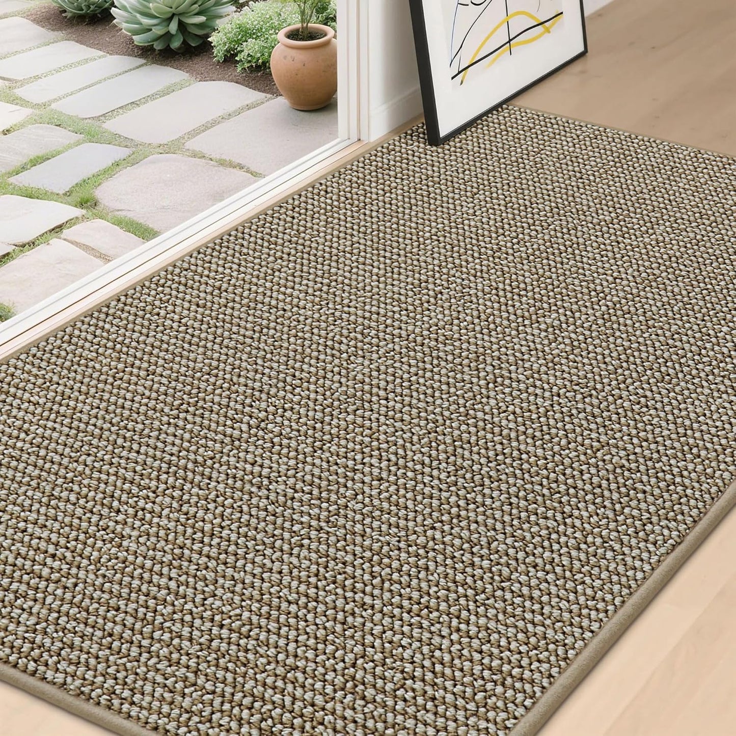 BEQHAUSE Dirt Trapper Door Mat 20" x 32", Non-Slip Washable Doormats Entrance Mat, Dirt Resistant and Absorbent Welcome Mat, Low Profile Floor Mats for Front Back Door and Entryway, Beige