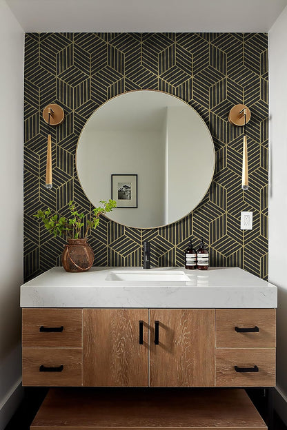 CiCiwind Wallpaper Peel and Stick Modern White and Gold Contact Paper Peel and Stick Geometric Removable Self Adhesive Wall Paper for Bedroom Renter Friendly Papel Tapiz para Pared 15.7"x118"