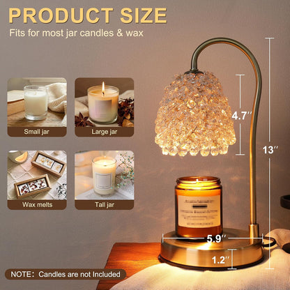Candle Warmer Lamp with Timer Dimmer, Crystal Candle Lamp Birthday Gifts for Women, Mom, House Warming Gifts Wax Melt Warmer for Jar Candles with 2 Bulbs, Gold