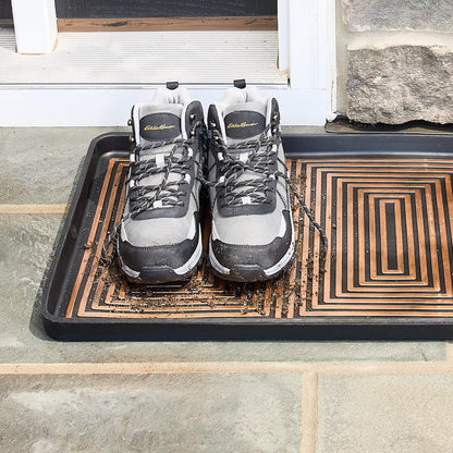 Eddie Bauer Rubber Boot Tray – Lake Waves Design, 16"x32", Black – Waterproof Entryway Boot Mat