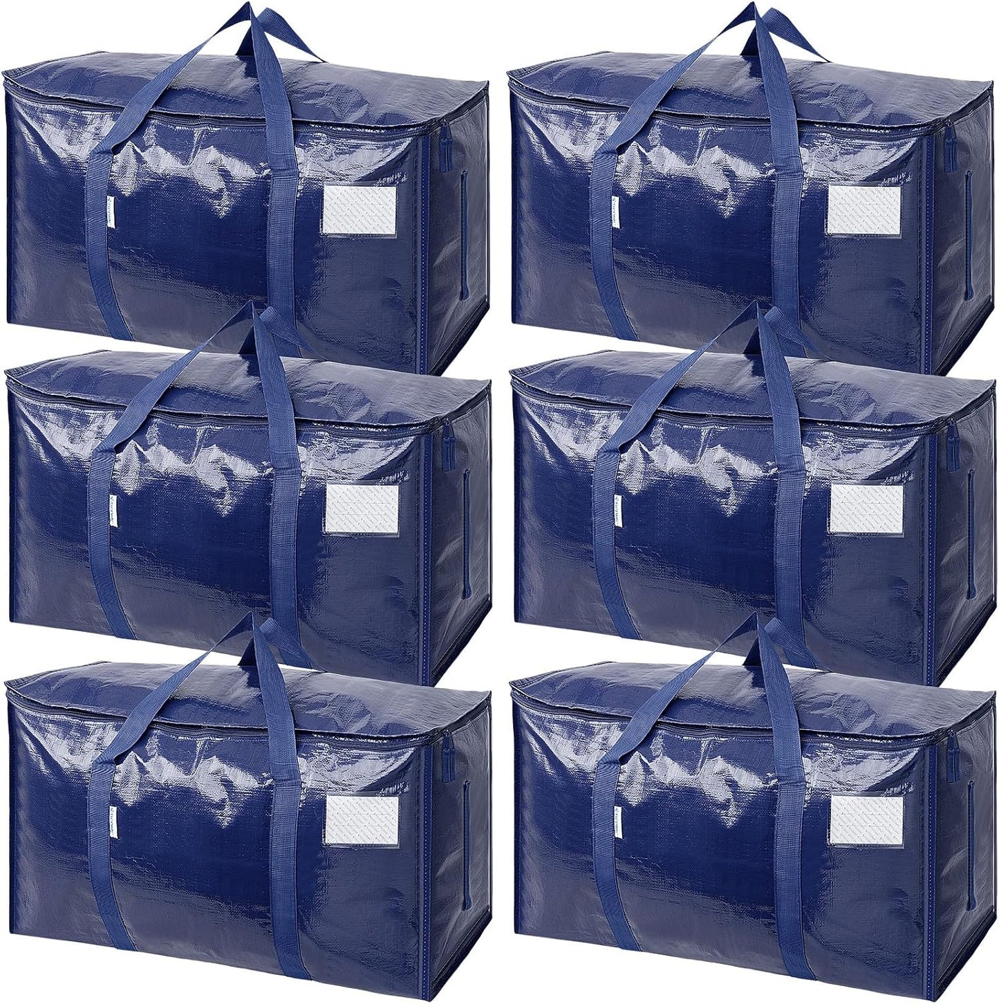 TICONN 4 Pack Extra Large Moving Bags Heavy Duty with Zippers & Carrying Handles, Durable Storage Bags Moving Boxes for Closet Organizers and Storage (4 Pack, Blue)