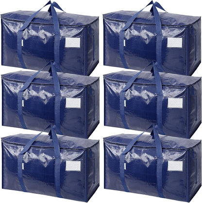 TICONN 4 Pack Extra Large Moving Bags Heavy Duty with Zippers & Carrying Handles, Durable Storage Bags Moving Boxes for Closet Organizers and Storage (4 Pack, Blue)