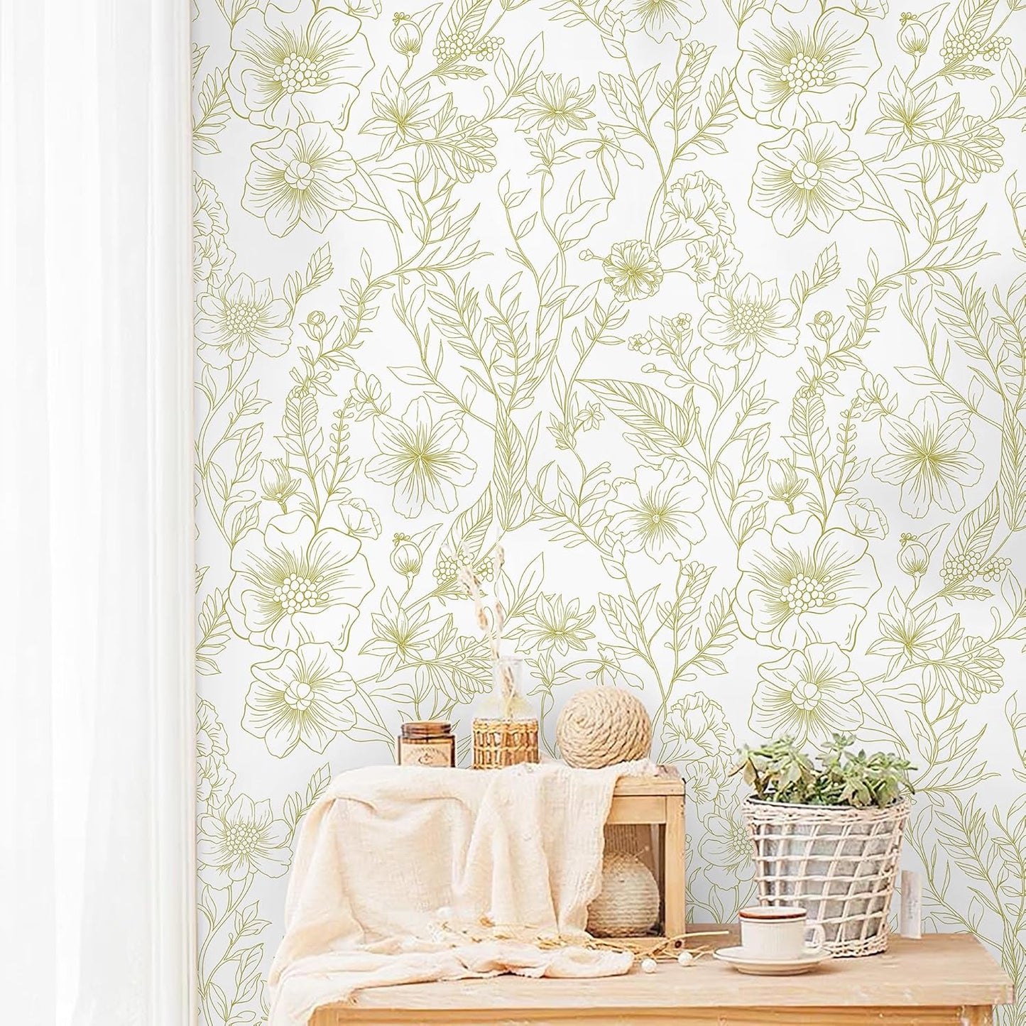 GloryTik Floral Peel and Stick Wallpaper, Removable Blue Floral Contact Paper, Self Adhesive Renter Friendly Wallpaper for Bedroom Living Room Bathroom (17.3" x 78.7")