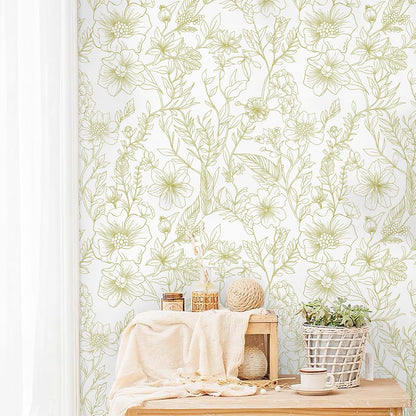 GloryTik Floral Peel and Stick Wallpaper, Removable Blue Floral Contact Paper, Self Adhesive Renter Friendly Wallpaper for Bedroom Living Room Bathroom (17.3" x 78.7")
