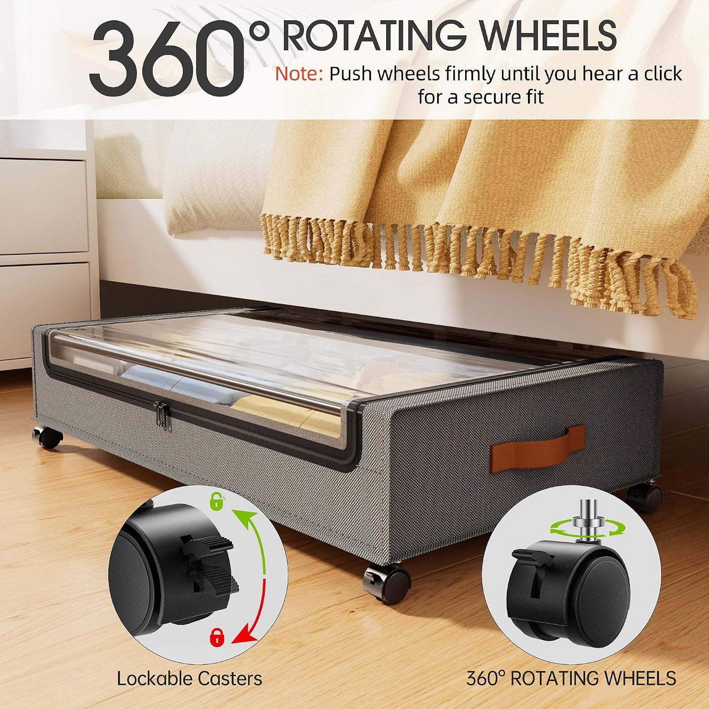 Yecaye Under Bed Storage with Wheels, 2 Pack Under Bed Storage Containers, 60L Underbed Shoe Storage with Clear Window & Label, Rolling Under Bed Metal Drawer for Clothes, Shoes, Books, Blankets