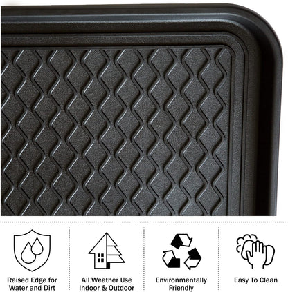All Weather Boot Tray – Set of 2 Large Water-Resistant Plastic Utility Shoe Mat for Indoor and Outdoor Use in All Seasons by Stalwart (Black)