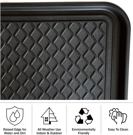 All Weather Boot Tray – Set of 2 Large Water-Resistant Plastic Utility Shoe Mat for Indoor and Outdoor Use in All Seasons by Stalwart (Black)