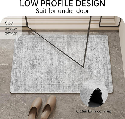 Mecko Bath Mat Rug, Rubber Non-Slip Quick Dry Absorbent Thin Bathroom Rugs Fit Under Door Bathroom Floor Mats-Shower Rug for in Front of Bathtub, Sink, Shower Room(Light Grey,16"x24")