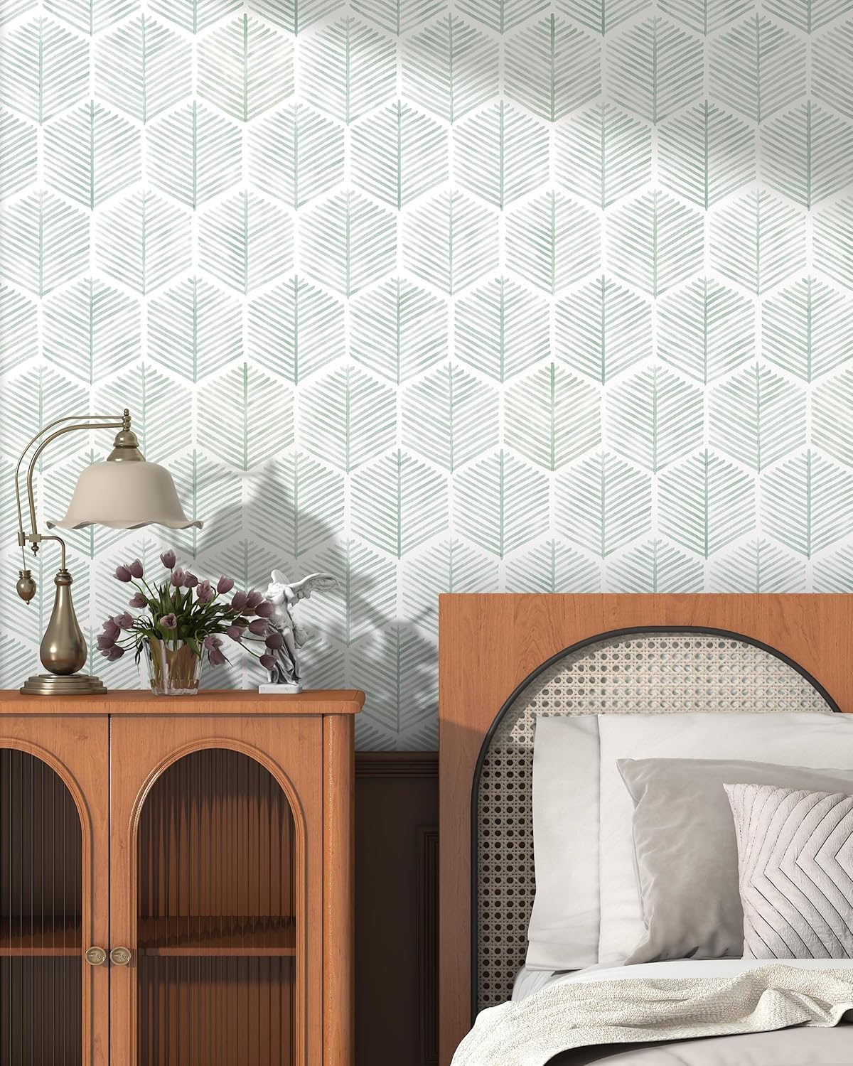 Modern Peel and Stick Wallpaper 17.3''×78.8'' Self Adhesive Wallpaper Boho Contact Paper Beige and White Geometric Wall Paper Removable Decorative Wallpapers for Bedroom Bathroom Cabinets Decor Vinyl