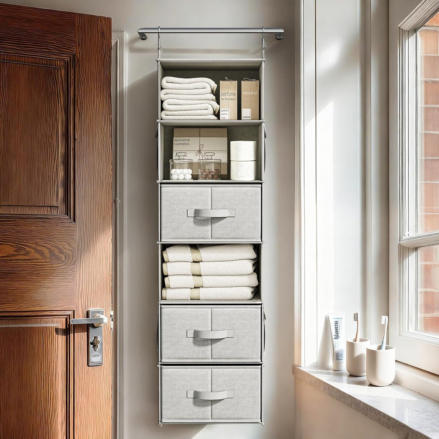 Vailando 6-Shelf Hanging Closet Organizer with 3 Drawers, 2 Separable 3-Shelf Closet Organizers and Storage for Wardrobe Organization, Hanging Dresser for Nursury & Dorm Clothes Organizer