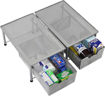Simple Houseware Stackable 2 Tier Sliding Basket Organizer Drawer, White