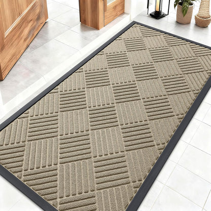 OLANLY Front Door Mat Outside Entrance 29.5x17, Absorbent, Heavy Duty Sturdy Natural Rubber Doormat Indoor Outdoor, Stain and Fade Resistant, Non-Slip Low Profile Floor Mat for Entryway, Grey Diamond