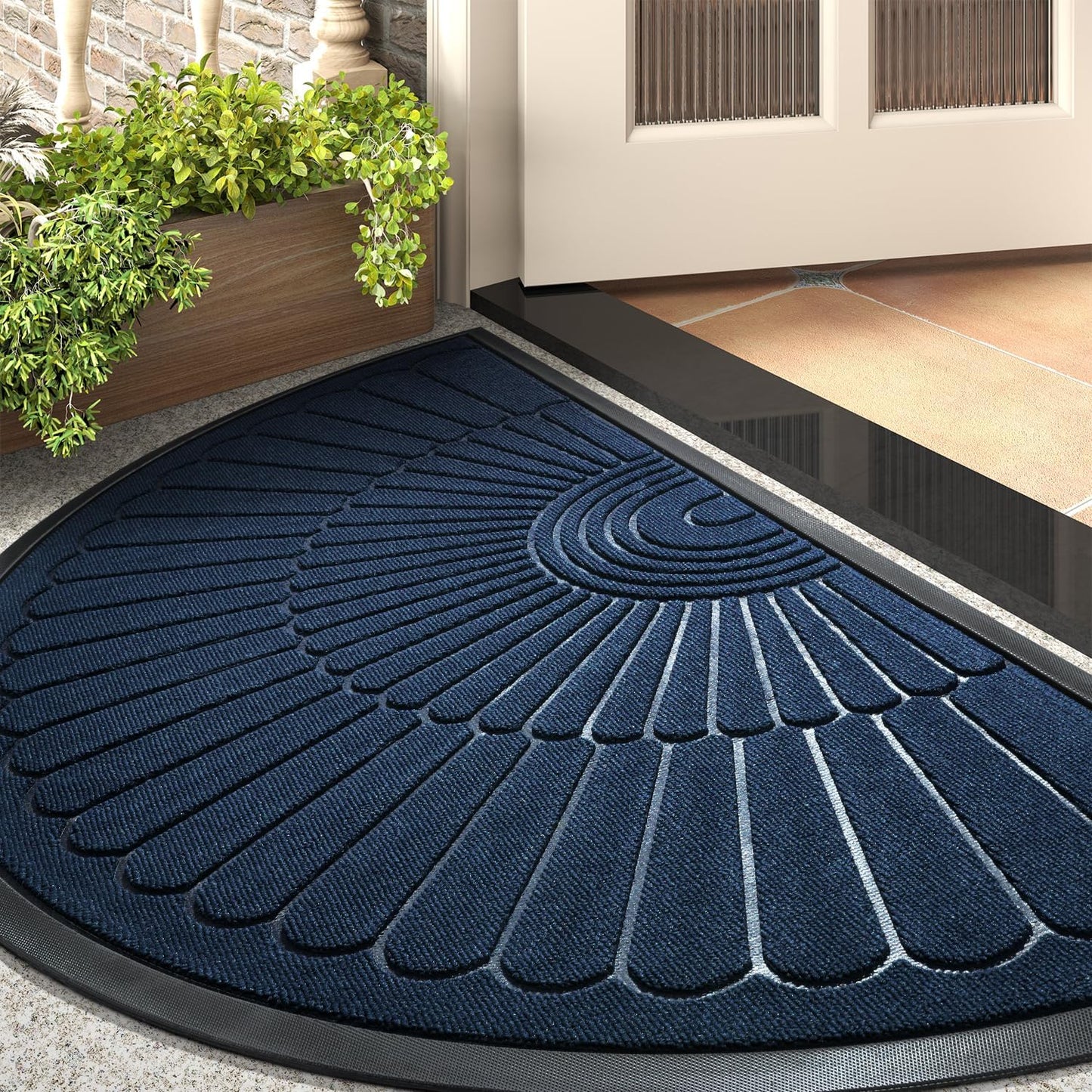 tchdio Door Mat Outdoor Indoor Entrance Doormat-Semicircular Durable Rubber Non Slip Front Door Mat for Outside Inside Entry Entryway Dirt Trapper WelcomeMat for Muddy Paws and Shoes-Black 17”x30”