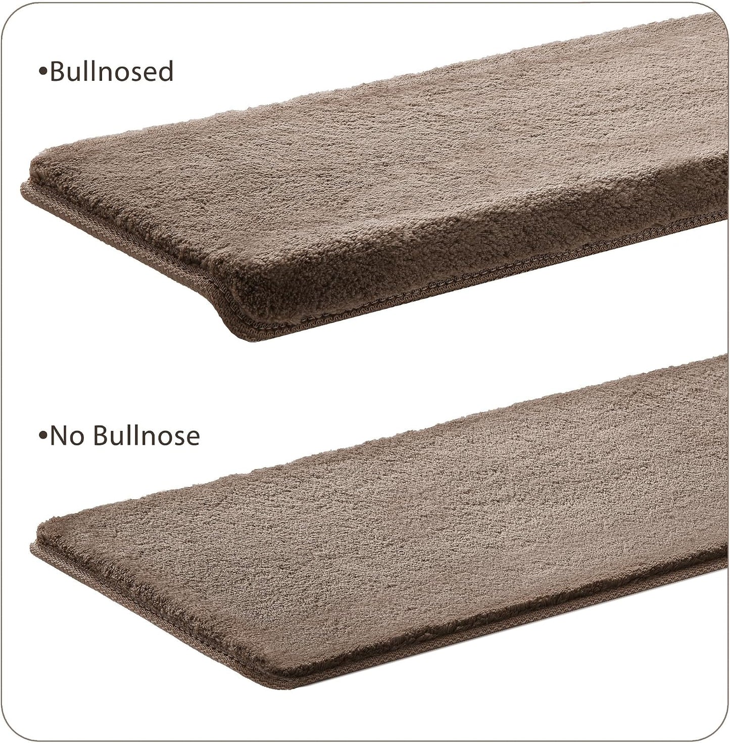 PURE ERA Carpet Stair Treads Ultra Plush 9.5" X 30"Soft Bullnose Indoor Stair Protectors Pet-Friendly Non-Slip Skid Resistant Tape Free Washable Reusable(2 Pieces,Brown)