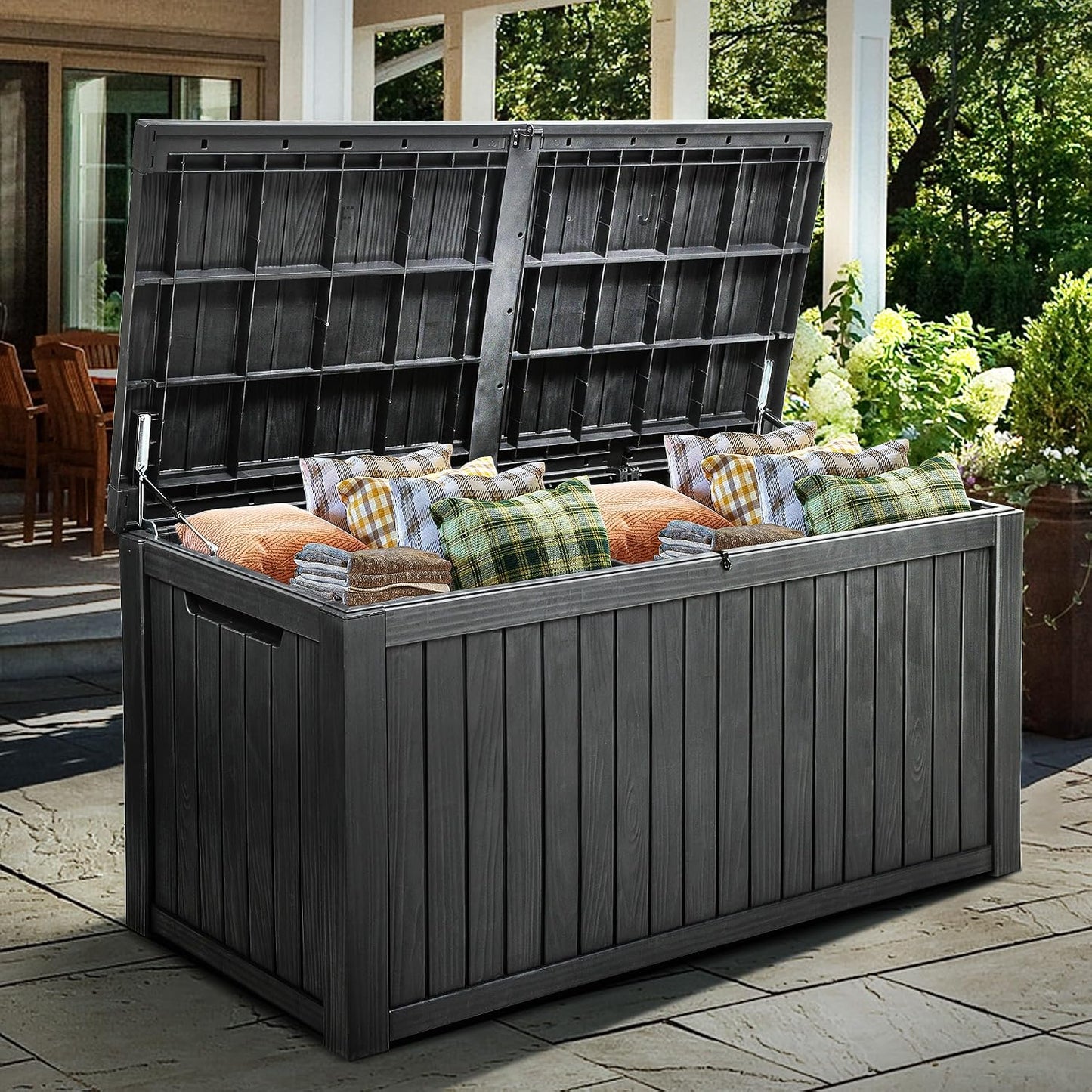 YITAHOME 31 Gallon Outdoor Storage Deck Box | Waterproof Resin Package Delivery and Storage Box with Lockable Lid for Patio Furniture Cushions, Pool Accessories, Garden