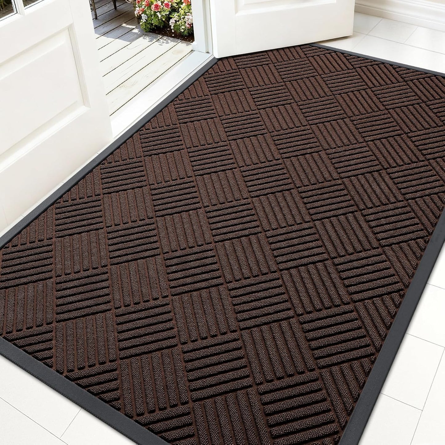 OLANLY Front Door Mat Outside Entrance 29.5x17, Absorbent, Heavy Duty Sturdy Natural Rubber Doormat Indoor Outdoor, Stain and Fade Resistant, Non-Slip Low Profile Floor Mat for Entryway, Grey Diamond