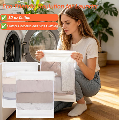 Cotton Mesh Laundry Bags, Set of 4, Dye-Free Natural Delicate Wash Bags with Hidden Zipper, Machine Washable for Bras, Lingerie & Sensitive Fabrics, Available in XXL/XL/L/M