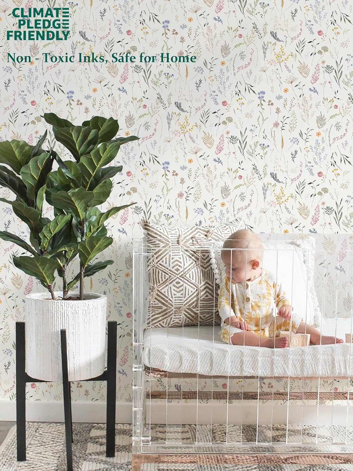 Dimoon 17.3''x78.7'' Vintage Peel and Stick Wallpaper Boho Beige Neutral Contact Paper White Floral Bird Wallpaper Removable Botanical Renter Friendly Modern Wall Paper Bedroom Bathroom Vinyl Roll