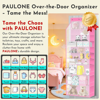 PAULONE 10-Pocket Multi-Use Over the Door Organizer, Heavy Duty 95lbs Capacity with Breathable Mesh, Versatile Hanging Storage for Shoes, Toys, Office Supplies-Classic (Black, 10-Shelf,)
