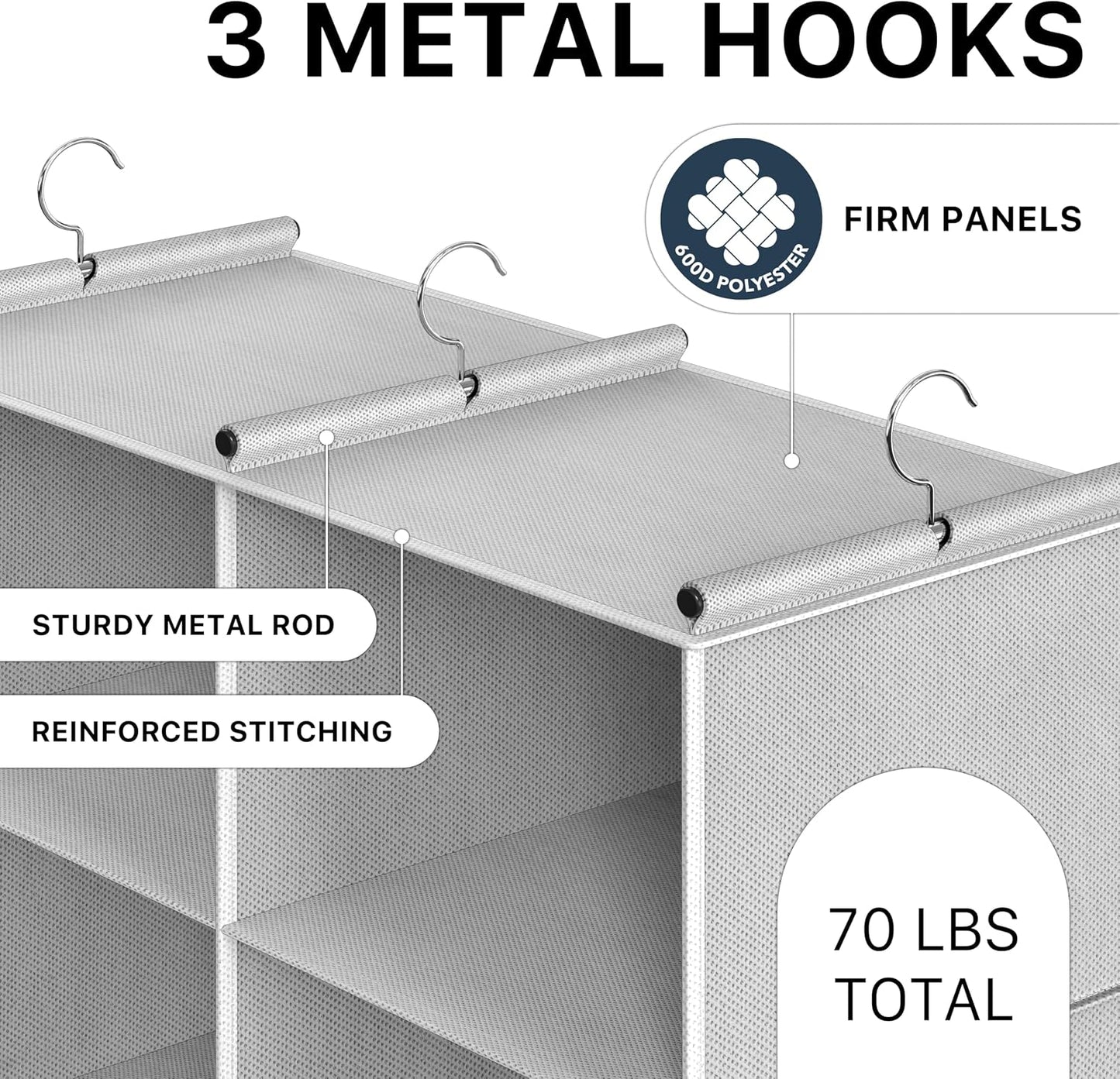 Simple Houseware 6 Shelf Double-Wide Hanging Closet Organizer, 12 Large Shelves Total, Gray