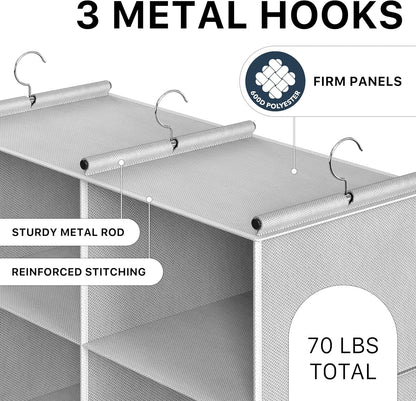 Simple Houseware 6 Shelf Double-Wide Hanging Closet Organizer, 12 Large Shelves Total, Gray